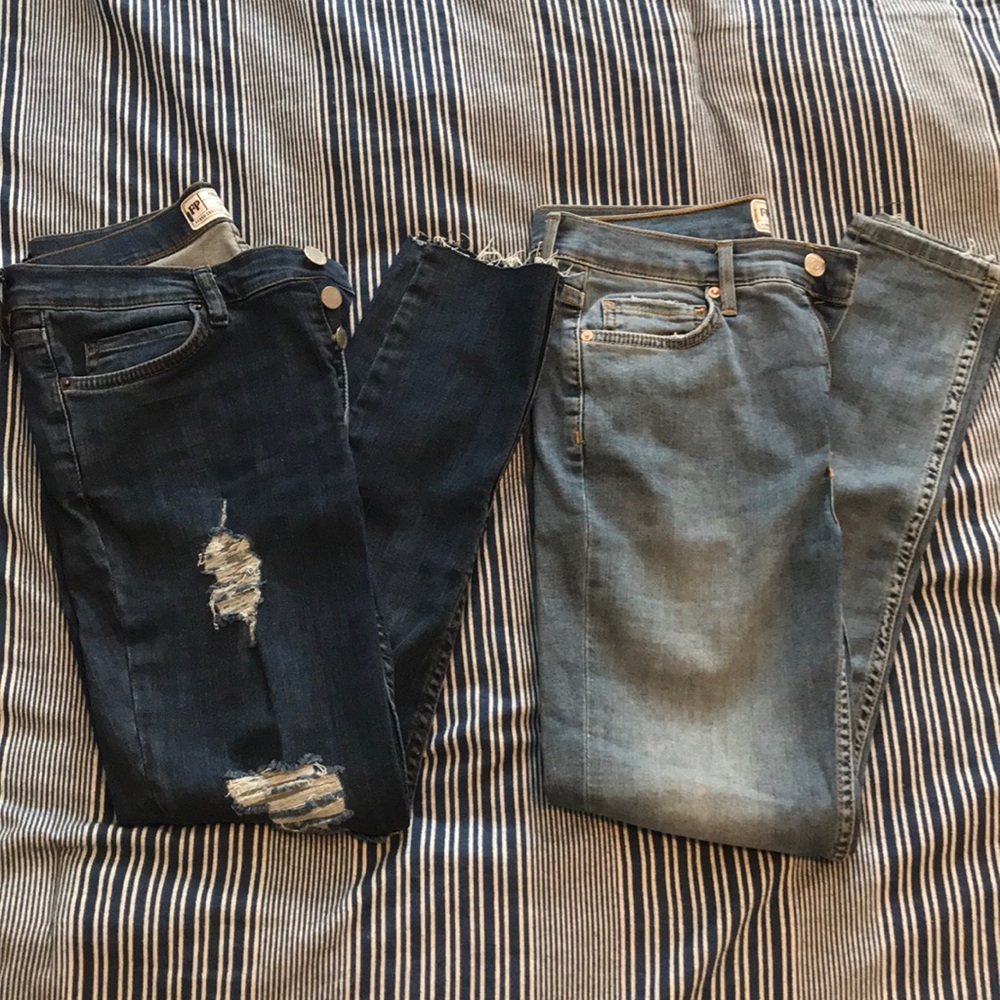 2 pairs of distressed Free People skinny jeans, 27